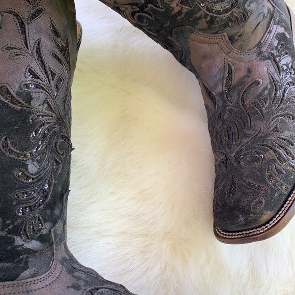 STETSON Sequin Square Toe Black Western Boots 7 - Picture 6 of 13